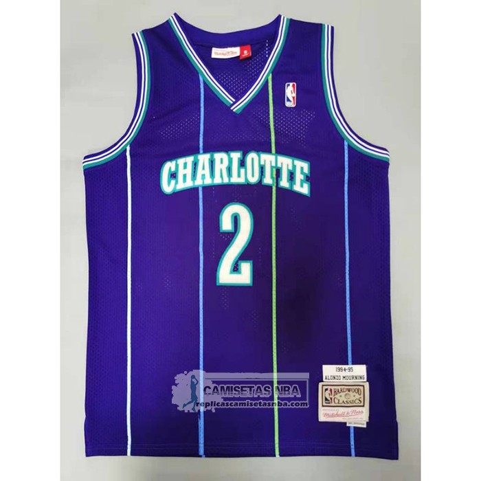 Camiseta Charlotte Hornets Larry Johnson NO 2 Mitchell & Ness 1994-95 Violeta